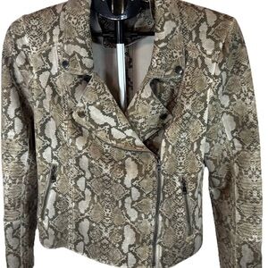 Anthropologie Marrakech Bikercore Taupe Snake Skin Moto Jacket Sz M Butter Soft